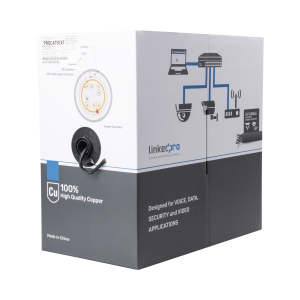 Bobina de cable de 305 m, Cat5e , FTP, blindado, color negro, UL, para aplicaciones en video vigilancia, redes de datos. Uso en Intemperie